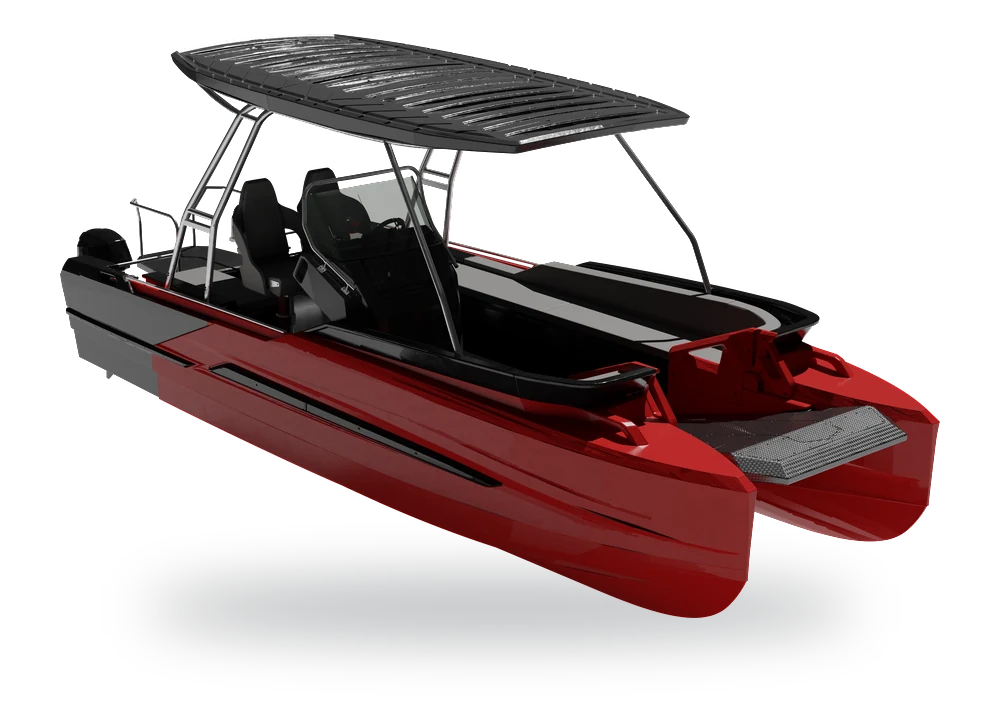 ROTO Nautica Korkyra 650 catamaran, rendered from the manufacturer's configuration